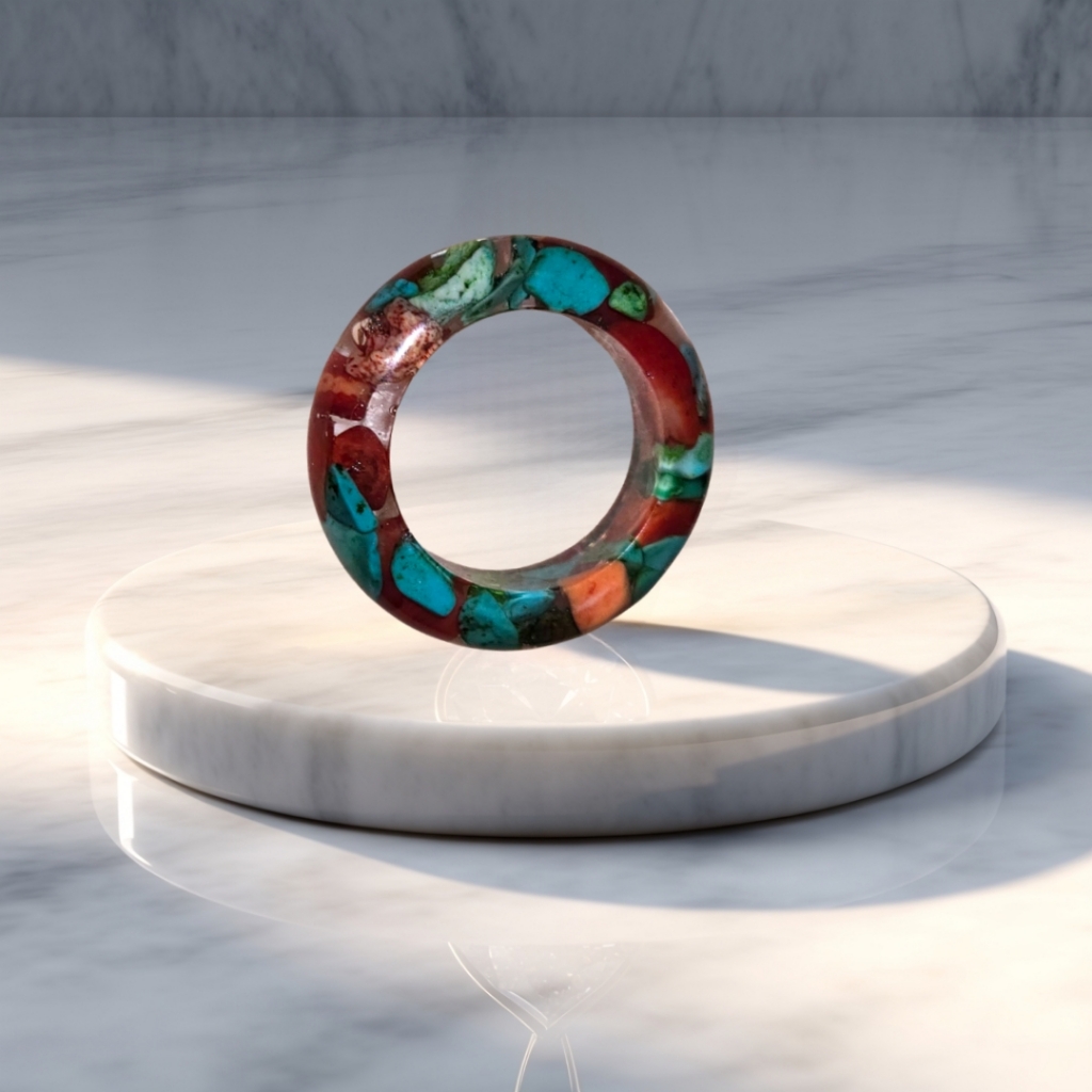 Turquoise & Red Coral Resin Ring Size 5 Balanced Power Duo